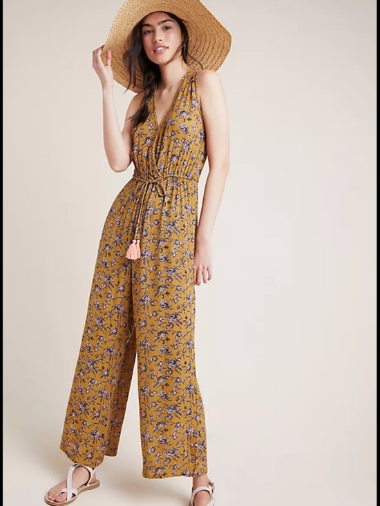 Anthropologie Pants - Anthropologie Mustard Sofia Floral Jumpsuit (Item #71)